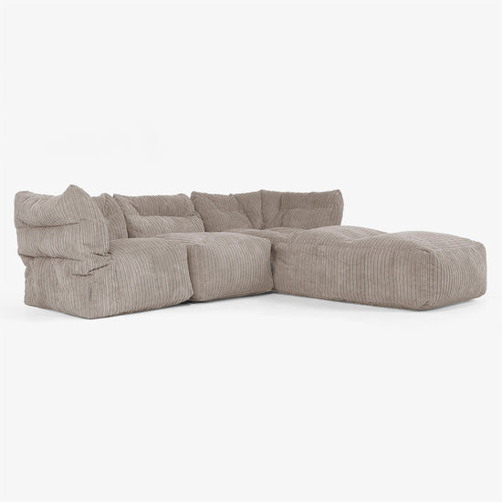 3 Piece Closed Chaise Modular Sofa Set - Cord Dovetail Grey 02