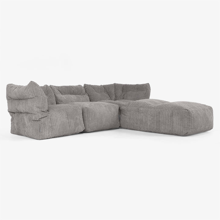 3 Piece Closed Chaise Modular Sofa Set - Cord Graphite Grey 02