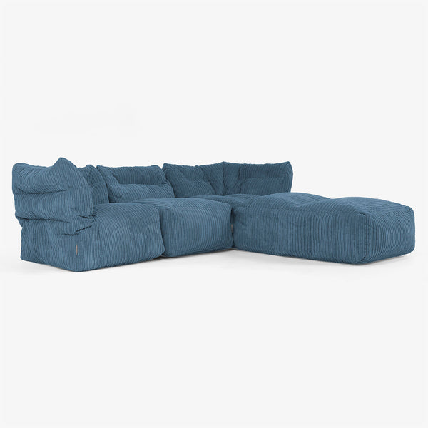 3 Piece Closed Chaise Modular Sofa Set - Cord Navy Blue 01