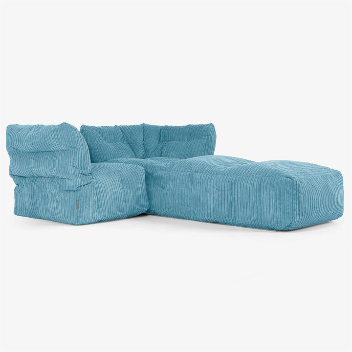 2 Piece Chaise Modular Sofa Set - Cord Aegean Blue 02