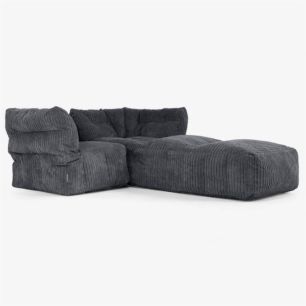 2 Piece Chaise Modular Sofa Set - Cord Black 01