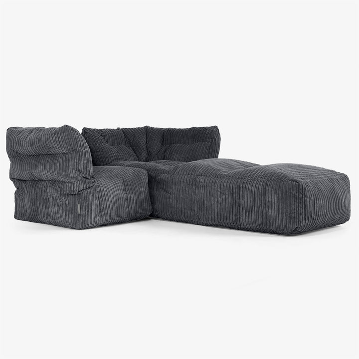 2 Piece Chaise Modular Sofa Set - Cord Black 02