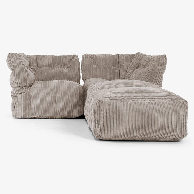 2 Piece Chaise Modular Sofa Set - Cord Dovetail Grey 01