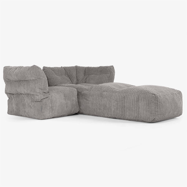 2 Piece Chaise Modular Sofa Set - Cord Graphite Grey 01