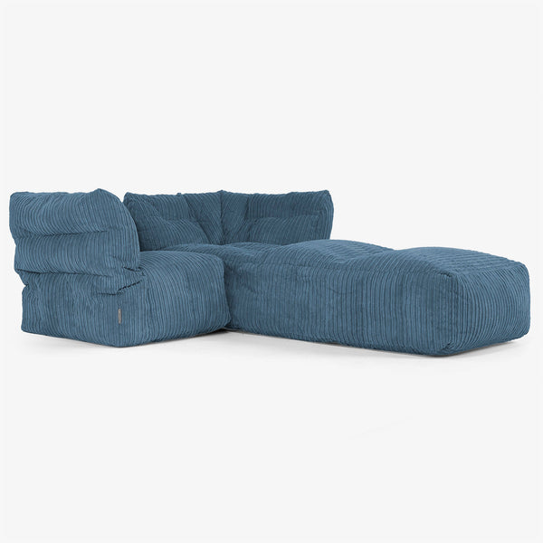 2 Piece Chaise Modular Sofa Set - Cord Navy Blue 01