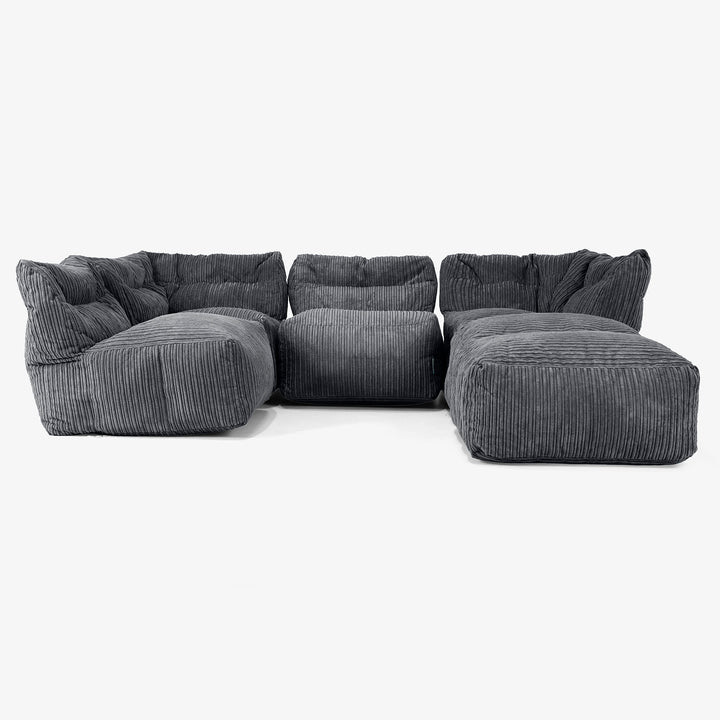 4 Piece Multi Chaise Modular Sofa Set - Cord Black 03