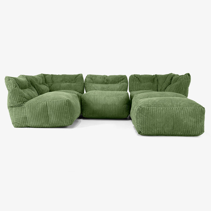 4 Piece Multi Chaise Modular Sofa Set - Cord Forest Green 03