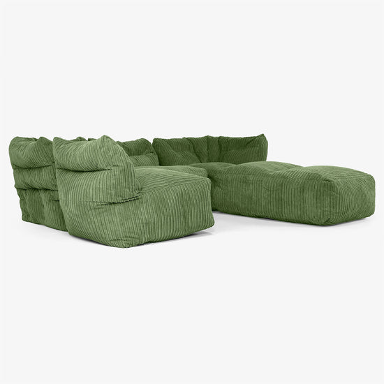 4 Piece Multi Chaise Modular Sofa Set - Cord Forest Green 04