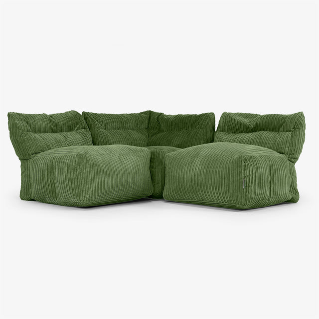 3 Piece Multi Open Modular Sofa Set - Cord Forest Green 01