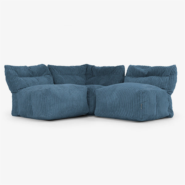 3 Piece Multi Open Modular Sofa Set - Cord Navy Blue 01