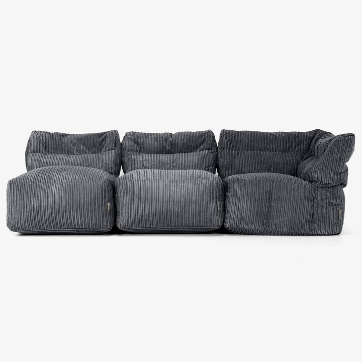 3 Piece Multi Open Modular Sofa Set - Cord Black 04