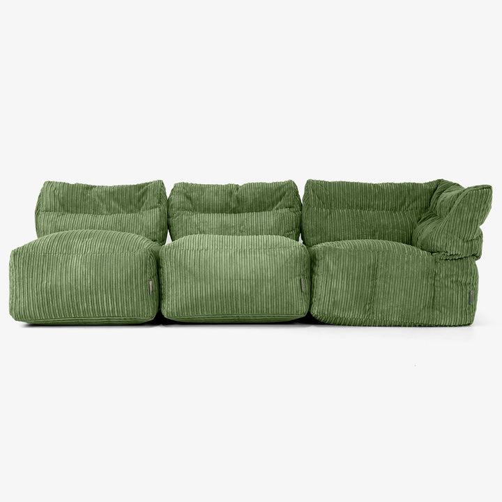 3 Piece Multi Open Modular Sofa Set - Cord Forest Green 04