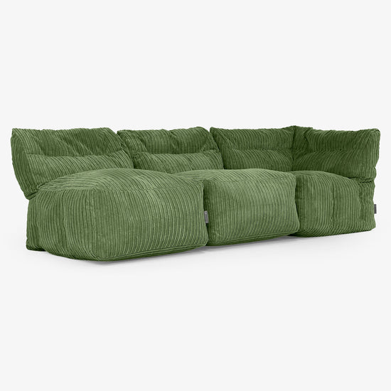 3 Piece Multi Open Modular Sofa Set - Cord Forest Green 03