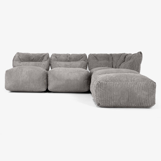 3 Piece Open Chaise Modular Sofa Set - Cord Graphite Grey 01