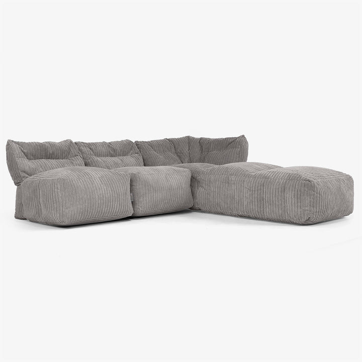 3 Piece Open Chaise Modular Sofa Set - Cord Graphite Grey 02