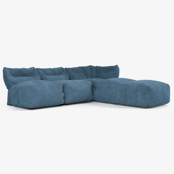 3 Piece Open Chaise Modular Sofa Set - Cord Navy Blue 01
