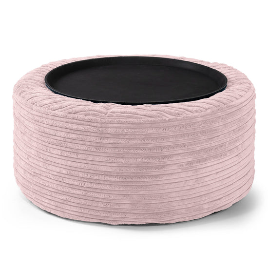 Ottoman Pouf with a Serving Tray - Cord Blush Pink 01