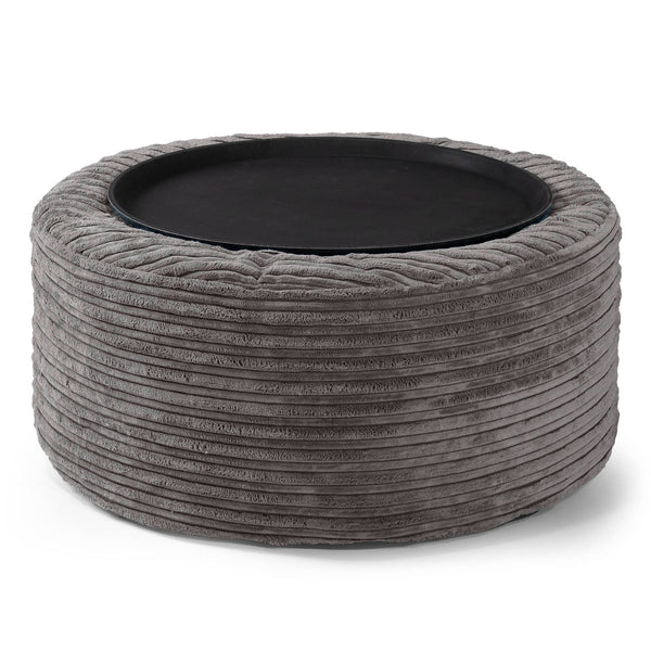 Ottoman Pouf with a Serving Tray - Cord Graphite Grey