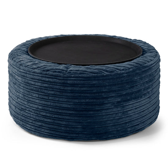 Ottoman Pouf with a Serving Tray - Cord Navy Blue 01