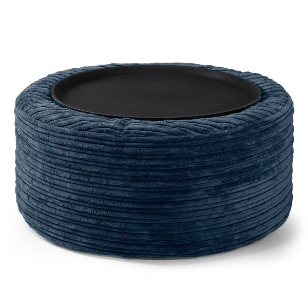 Ottoman Pouf with a Serving Tray - Cord Navy Blue