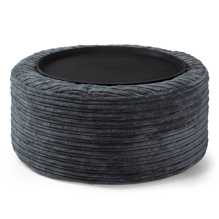 Ottoman Pouf with a Serving Tray - Cord Black 01