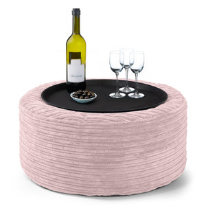 Ottoman Pouf with a Serving Tray - Cord Blush Pink