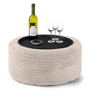 Ottoman Pouf with a Serving Tray - Cord Ivory