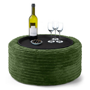 Ottoman Pouf with a Serving Tray - Cord Forest Green