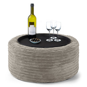 Ottoman Pouf with a Serving Tray - Cord Mink