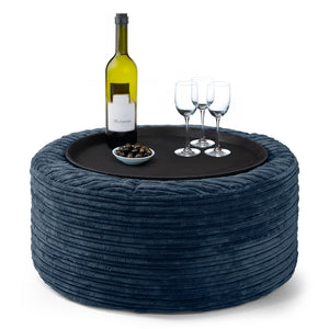 Ottoman Pouf with a Serving Tray - Cord Navy Blue