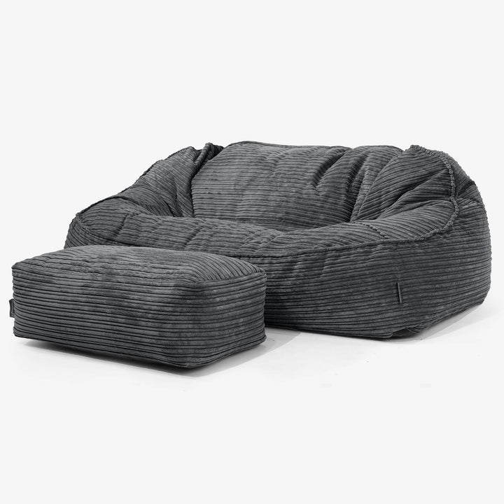 Sloucher Oversized Bean Bag Sofa - Cord Black 02
