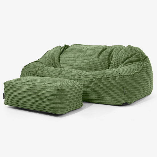 Sloucher Oversized Bean Bag Sofa - Cord Forest Green 02