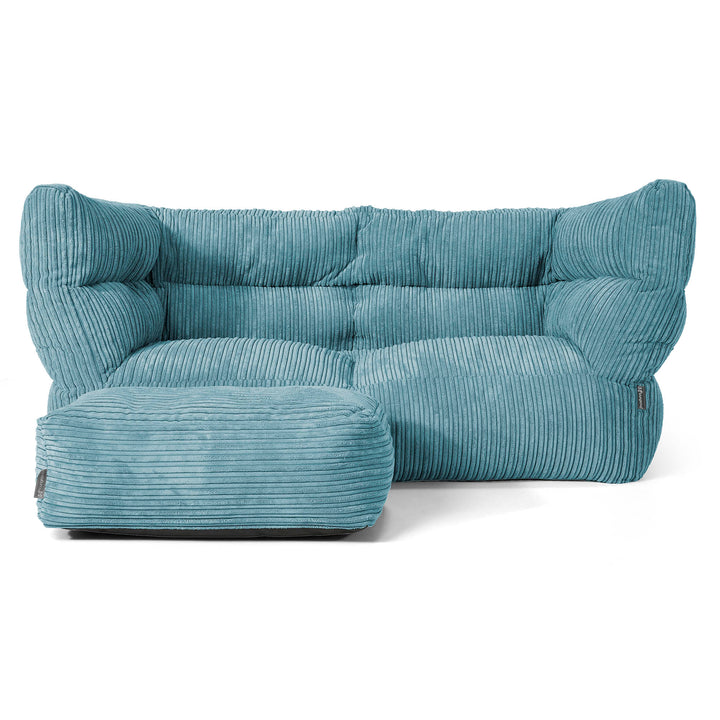 Louis 2 Seater Sofa Bean Bag - Cord Aegean Blue 02