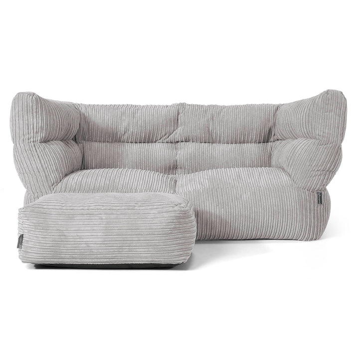 Louis 2 Seater Sofa Bean Bag - Cord Silver Grey 02