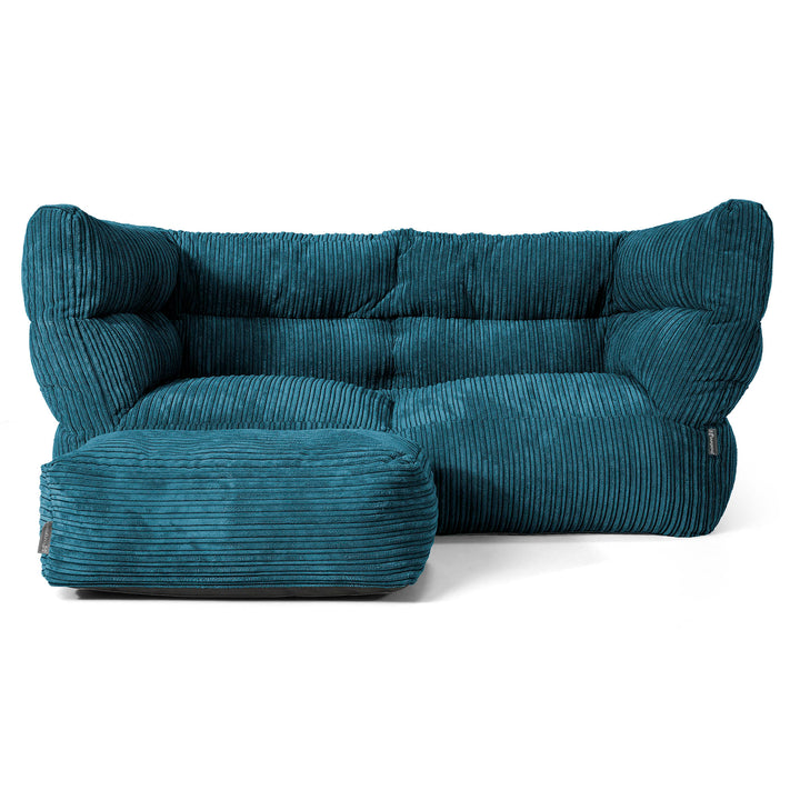 Louis 2 Seater Sofa Bean Bag - Cord Teal Blue 02
