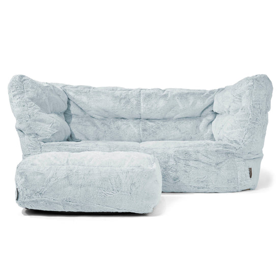 Louis 2 Seater Sofa Bean Bag - Fluffy Faux Fur Rabbit Dusty Blue 02