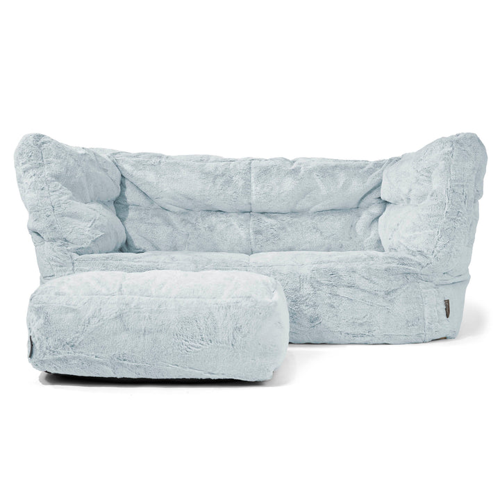 Louis 2 Seater Sofa Bean Bag - Fluffy Faux Fur Rabbit Dusty Blue 02