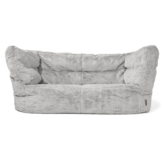 Louis 2 Seater Sofa Bean Bag - Fluffy Faux Fur Rabbit Light Grey 01