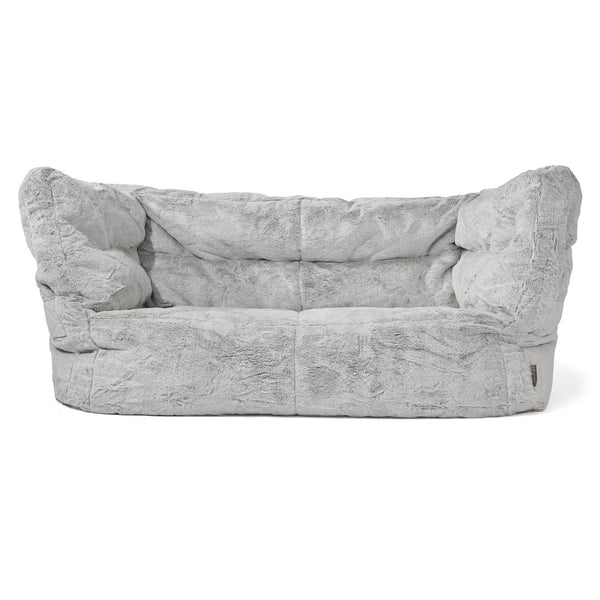 Louis 2 Seater Sofa Bean Bag - Fluffy Faux Fur Rabbit Light Grey 01