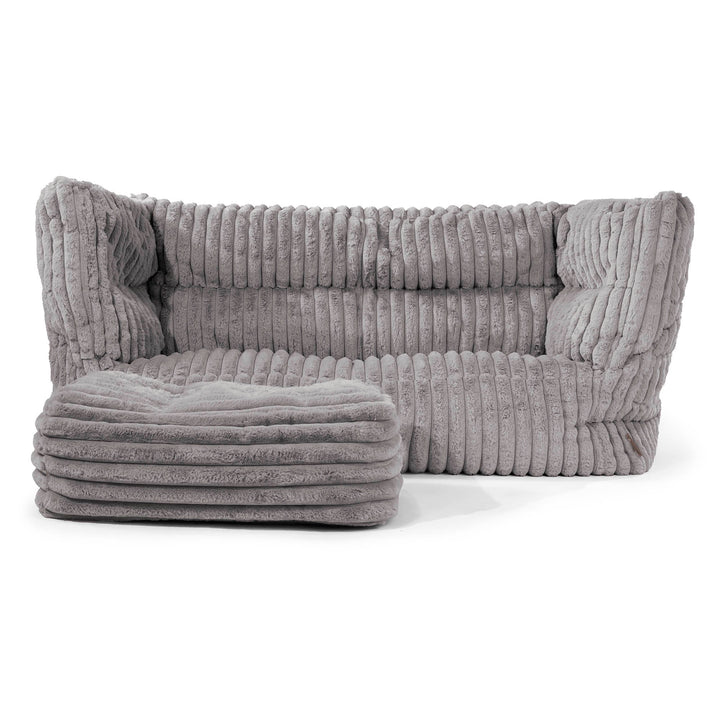 Louis 2 Seater Sofa Bean Bag - Ultra Plush Cord Grey 02