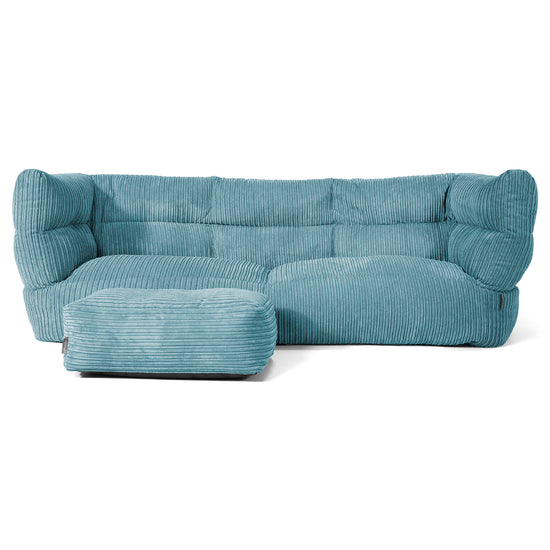 Louis 3 Seater Sofa Bean Bag - Cord Aegean Blue 02