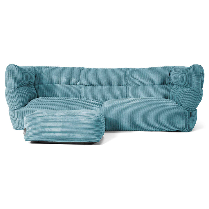 Louis 3 Seater Sofa Bean Bag - Cord Aegean Blue 02