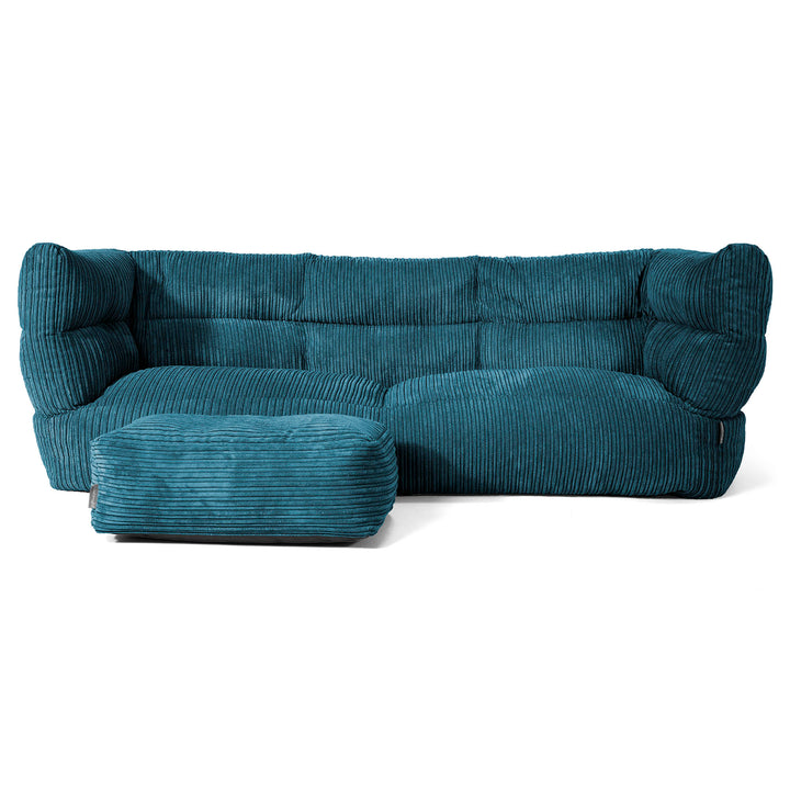 Louis 3 Seater Sofa Bean Bag - Cord Teal Blue 02