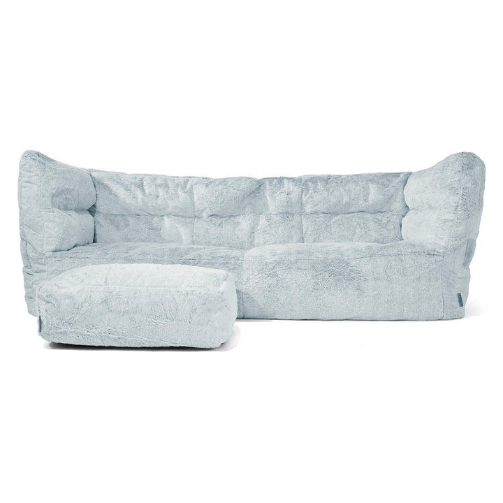 Louis 3 Seater Sofa Bean Bag - Fluffy Faux Fur Rabbit Dusty Blue 02