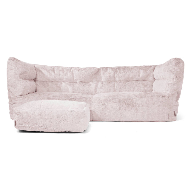 Louis 3 Seater Sofa Bean Bag - Fluffy Faux Fur Rabbit Dusty Pink 02