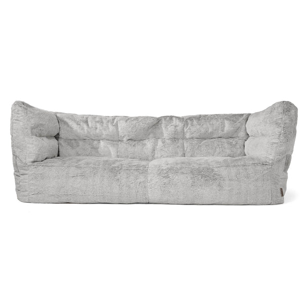 Louis 3 Seater Sofa Bean Bag - Fluffy Faux Fur Rabbit Light Grey 01