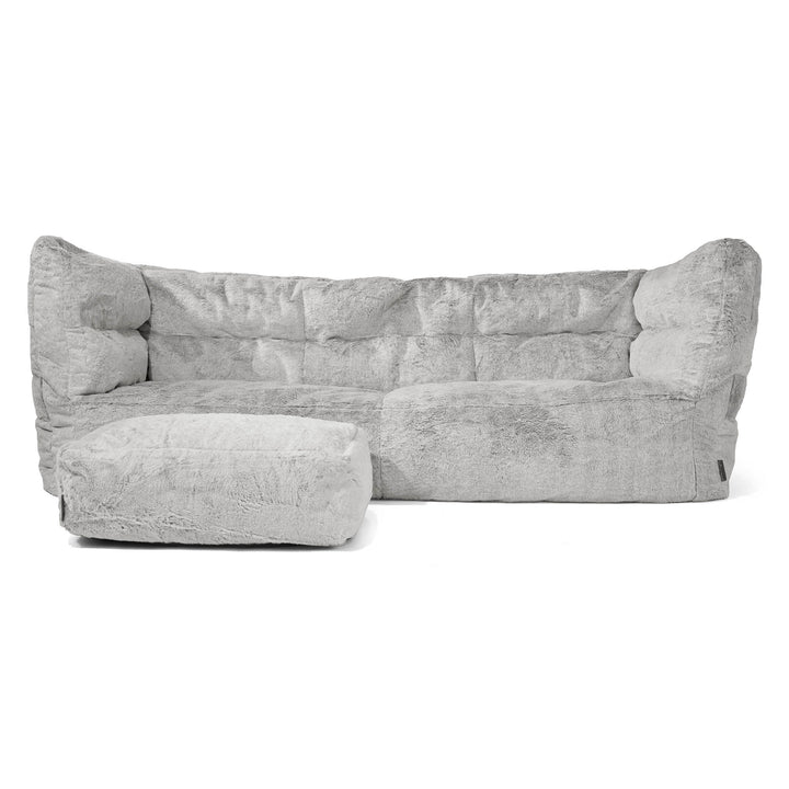 Louis 3 Seater Sofa Bean Bag - Fluffy Faux Fur Rabbit Light Grey 02