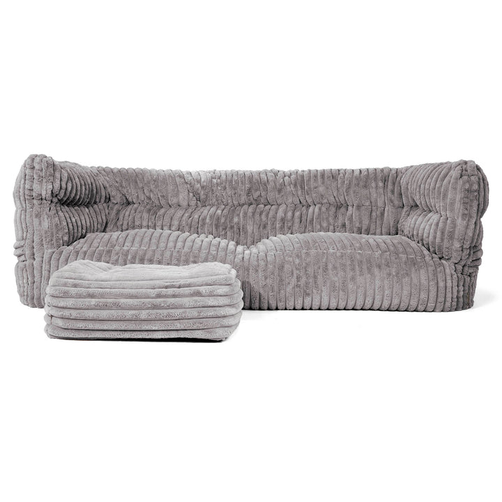 Louis 3 Seater Sofa Bean Bag - Ultra Plush Cord Grey 02