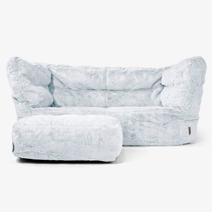 The 2 Seater Albert Sofa Bean Bag 2.0 - Fluffy Faux Fur Rabbit Dusty Blue 02