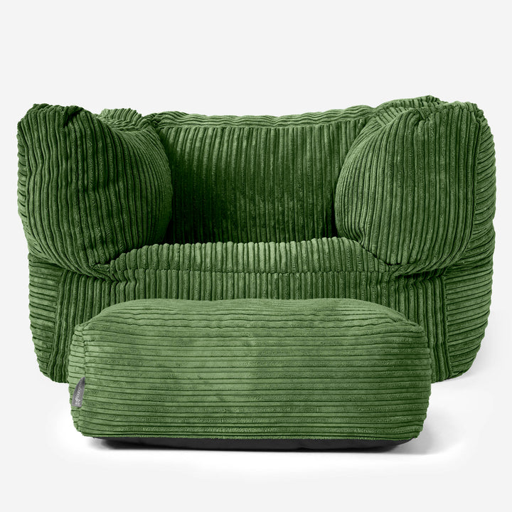 Albert Bean Bag Armchair - Cord Forest Green 02